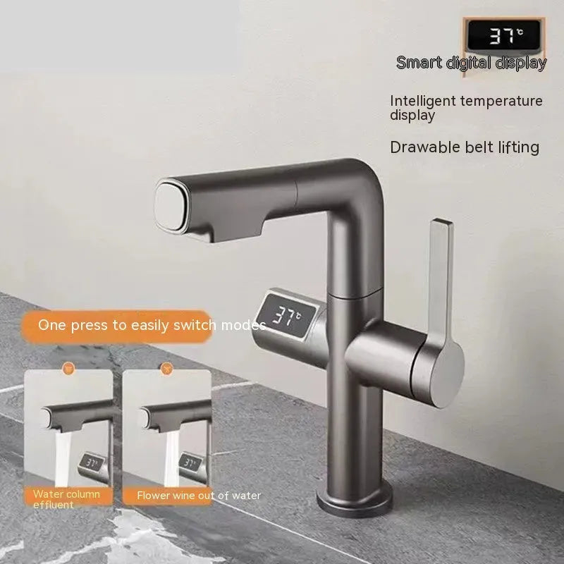 Gun Gray Basin Intelligent Temperature Display Washbasin Faucet - Bellarte Enchanté Gun Gray Basin Intelligent Temperature Display Washbasin Faucet